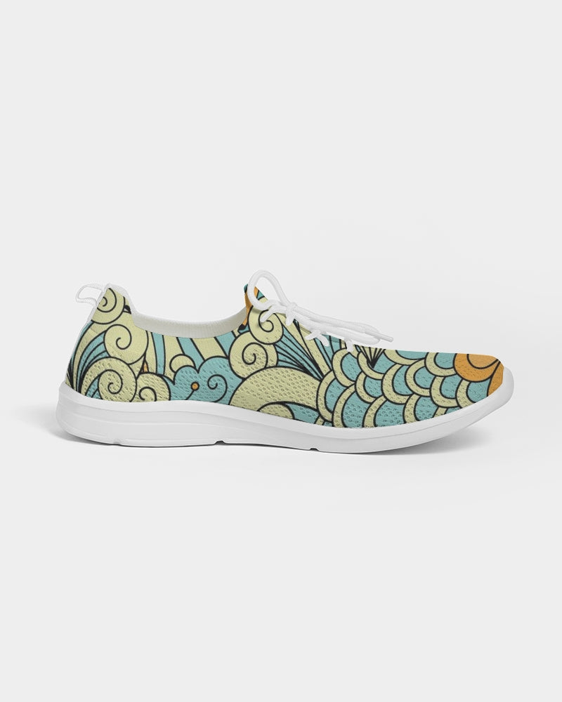 Angry yellow blue green print Women's Lace Up Flyknit Shoe