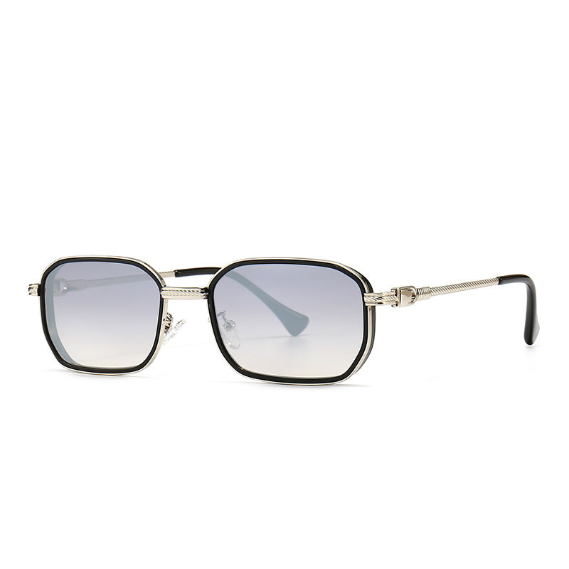 Modern retro square frame narrow sunglasses