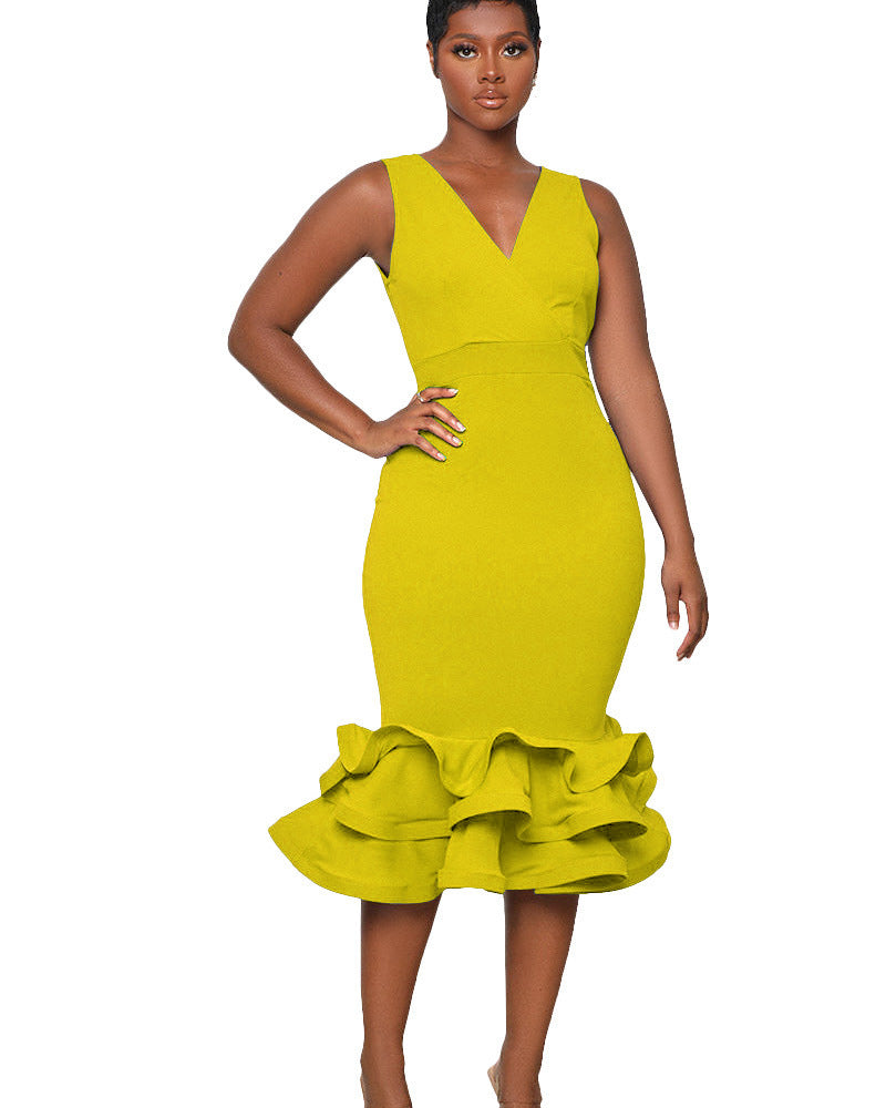 Sleeveless V Neck Evening Dress 3D Three Dimensional Skirt