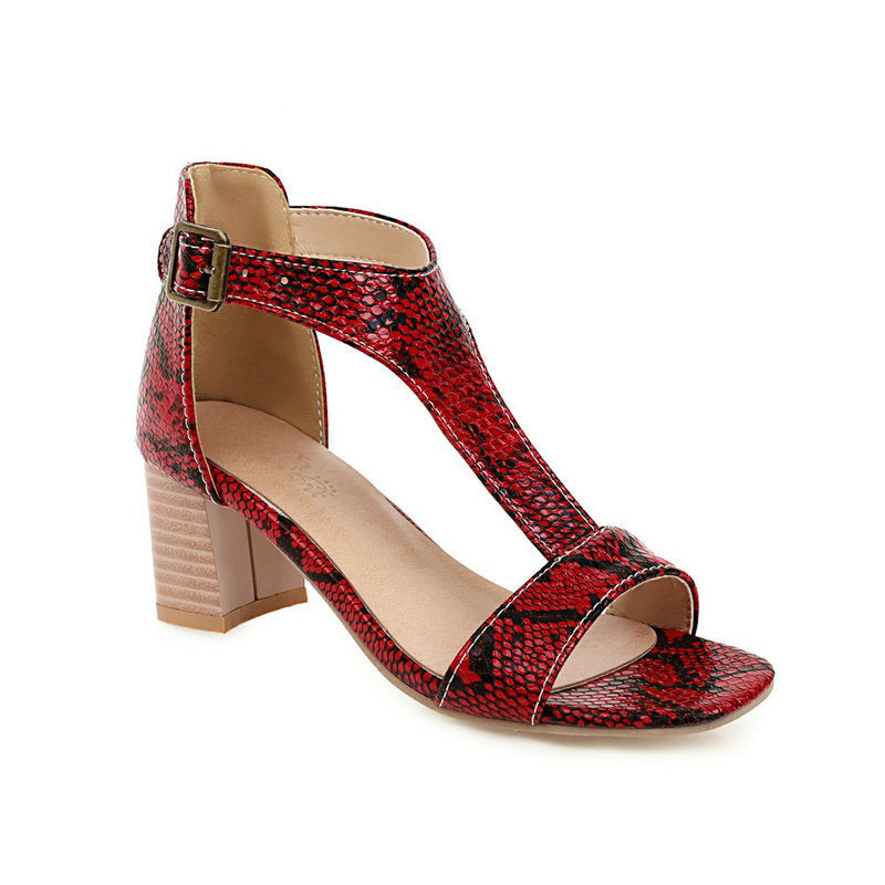 Snakeskin high-heeled chunky sandals