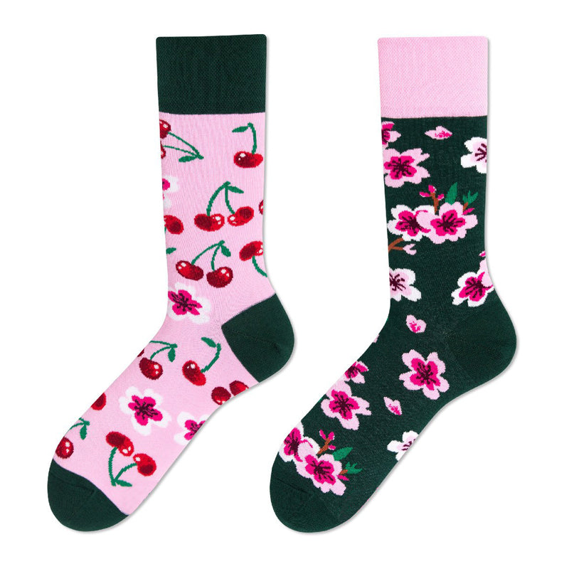 Asymmetrical Color Retro Personality Male And Female Couple Mid-length Cotton Socks