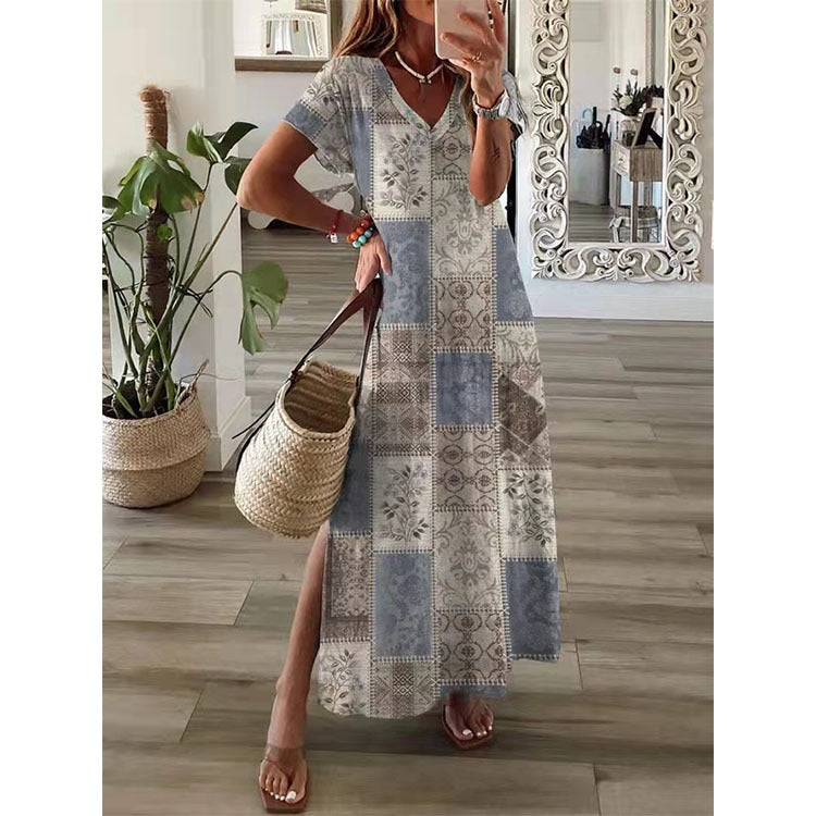 Spring And Summer Long Skirt Short Sleeve Dress