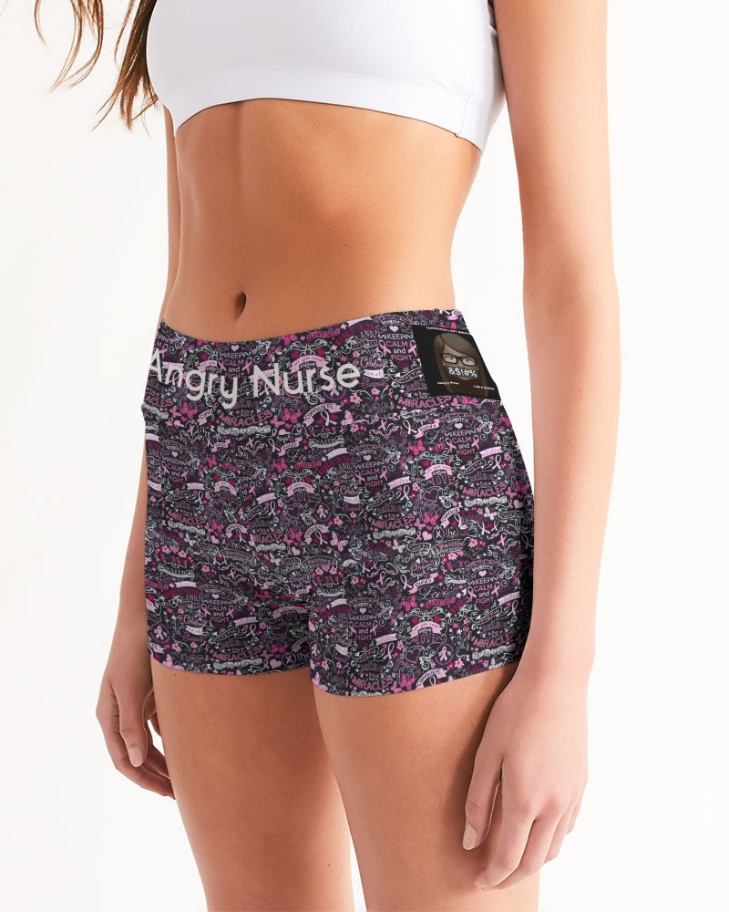 F Cancer Women's Mid-Rise Yoga Shorts