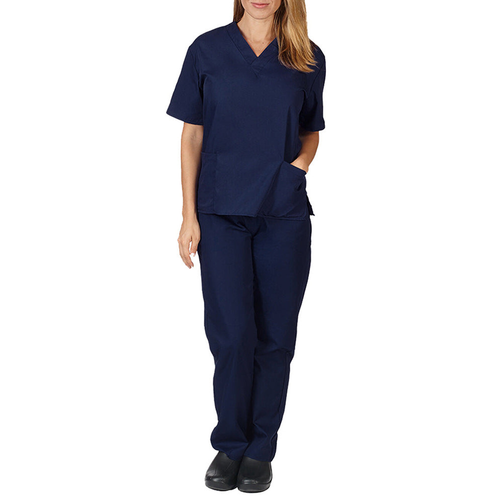 New Solid Color Pocket V-neck Nursing Work Uniform