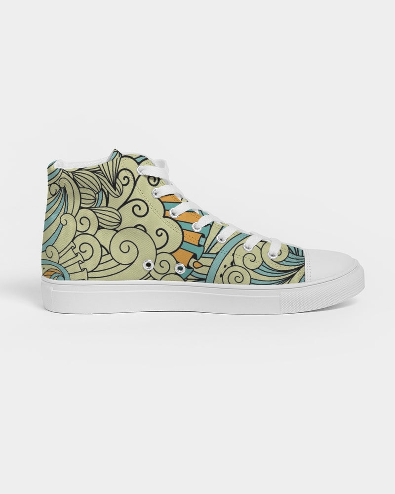 Angry yellow blue green print Women's Hightop Canvas Shoe