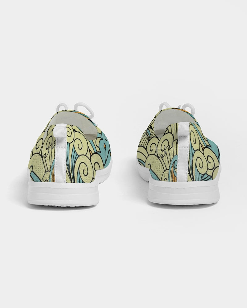 Angry yellow blue green print Women's Lace Up Flyknit Shoe