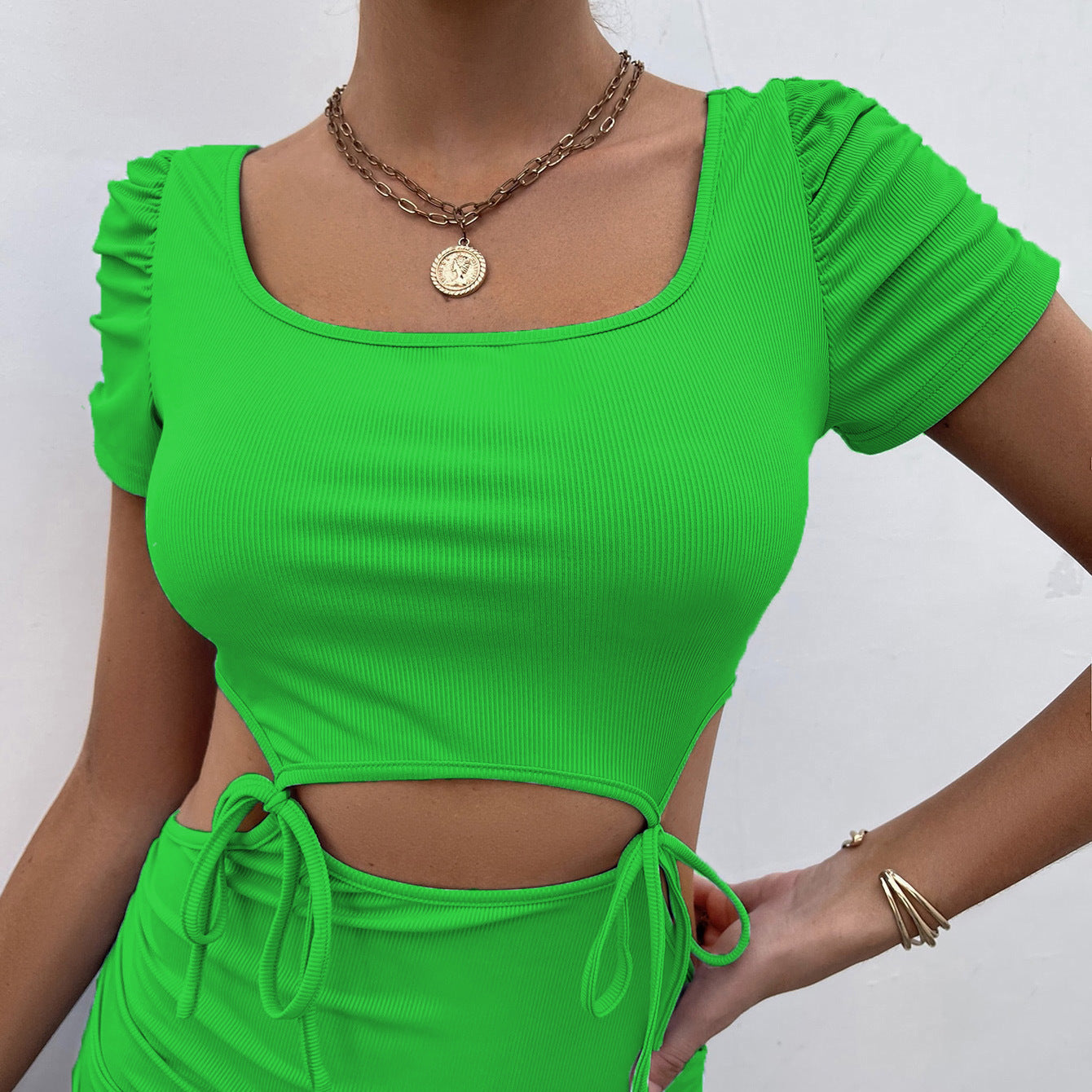 Women's Blue Short Sleeve Skinny Dress