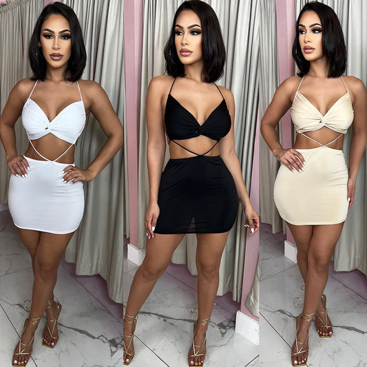 Women's Fashion Skinny Backless Cross-Tie Dress