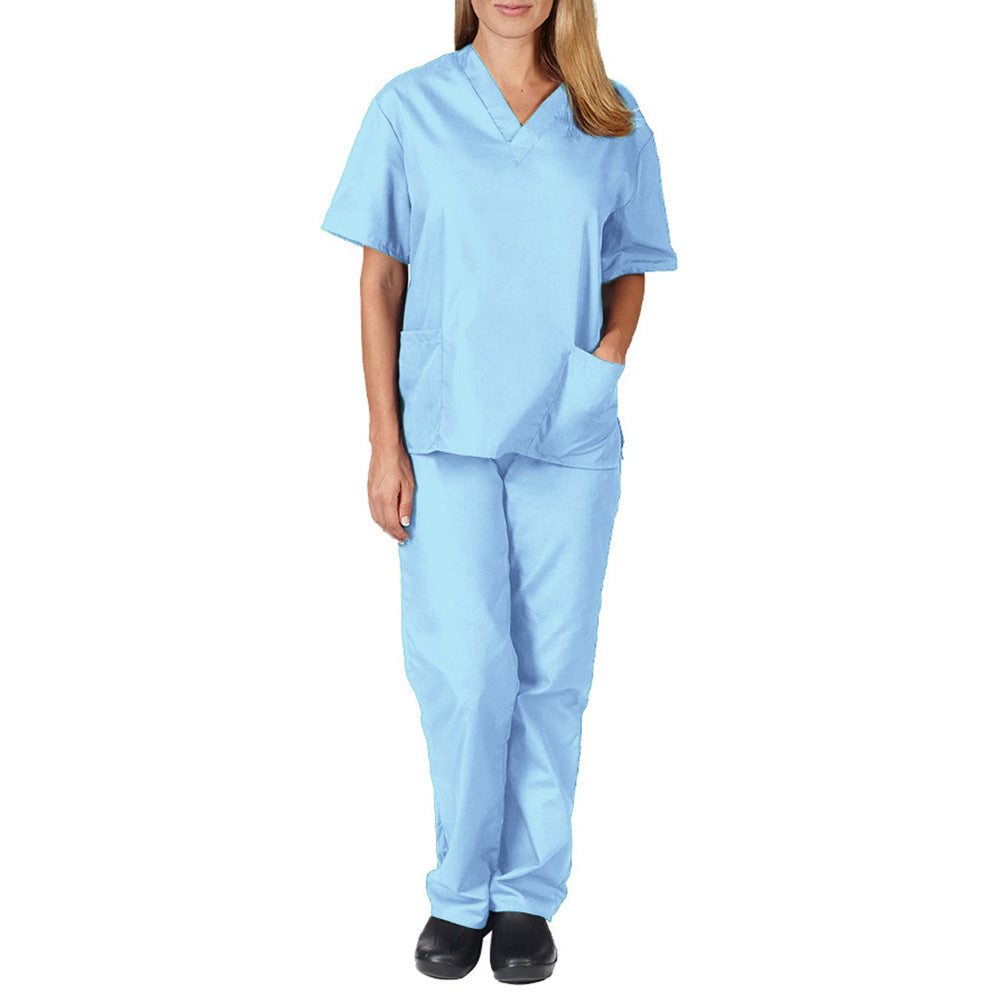 New Solid Color Pocket V-neck Nursing Work Uniform