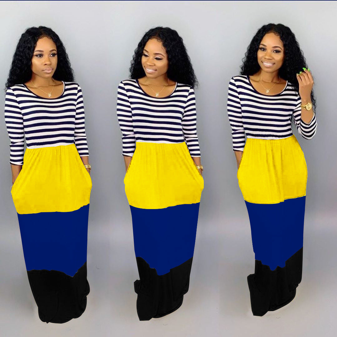 Multi color printed multi panel floor dress