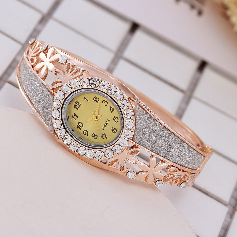 Rose gold flower ladies bracelet watch