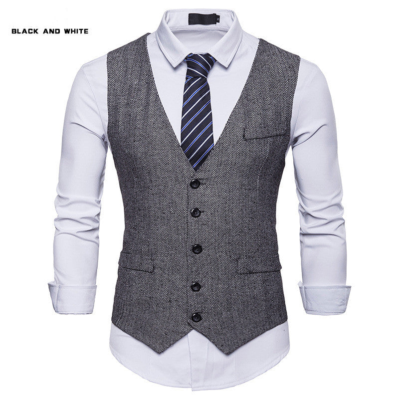 Men's European-style single-breasted woolen vest solid color suit vest