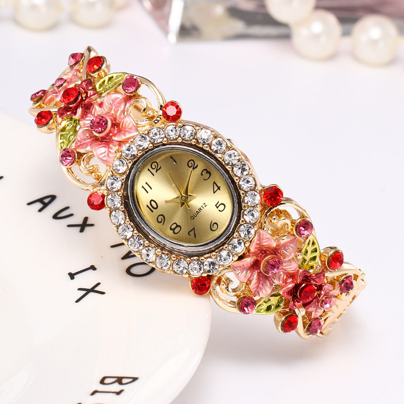 Flower-encrusted hollow watch