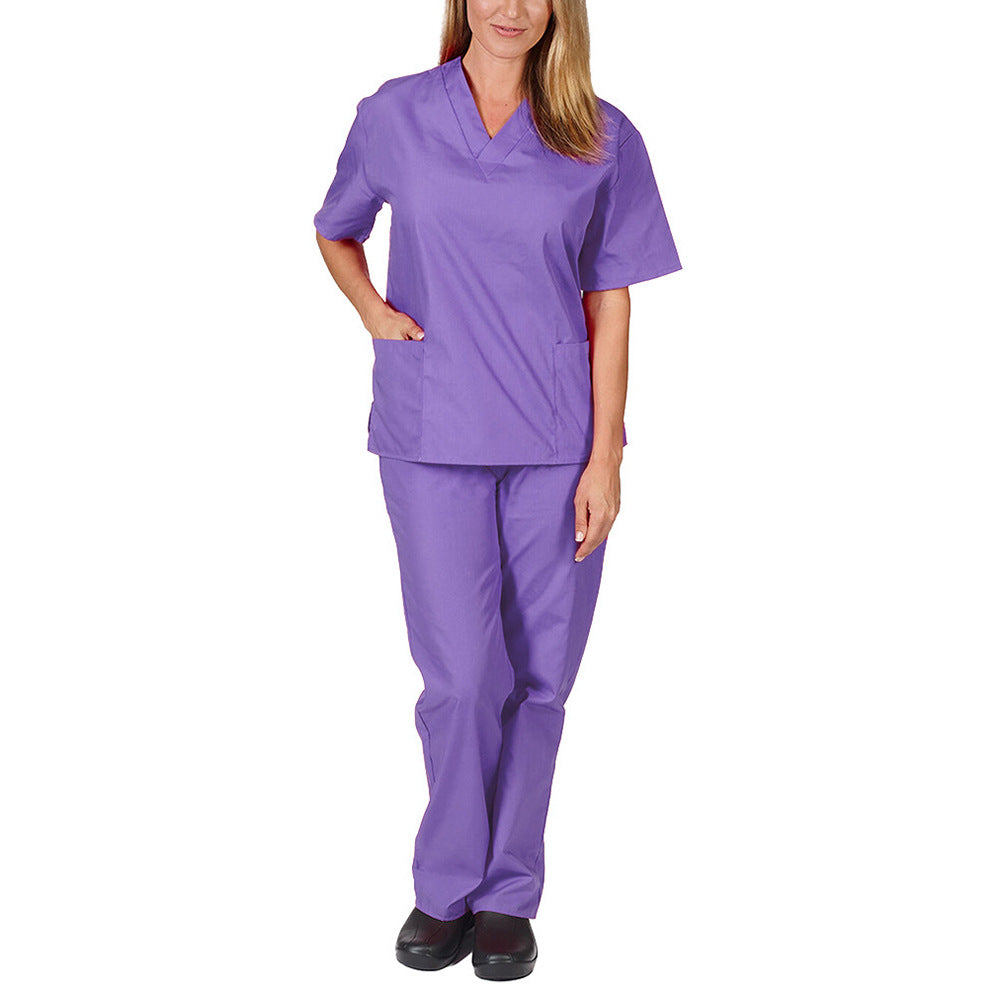 New Solid Color Pocket V-neck Nursing Work Uniform