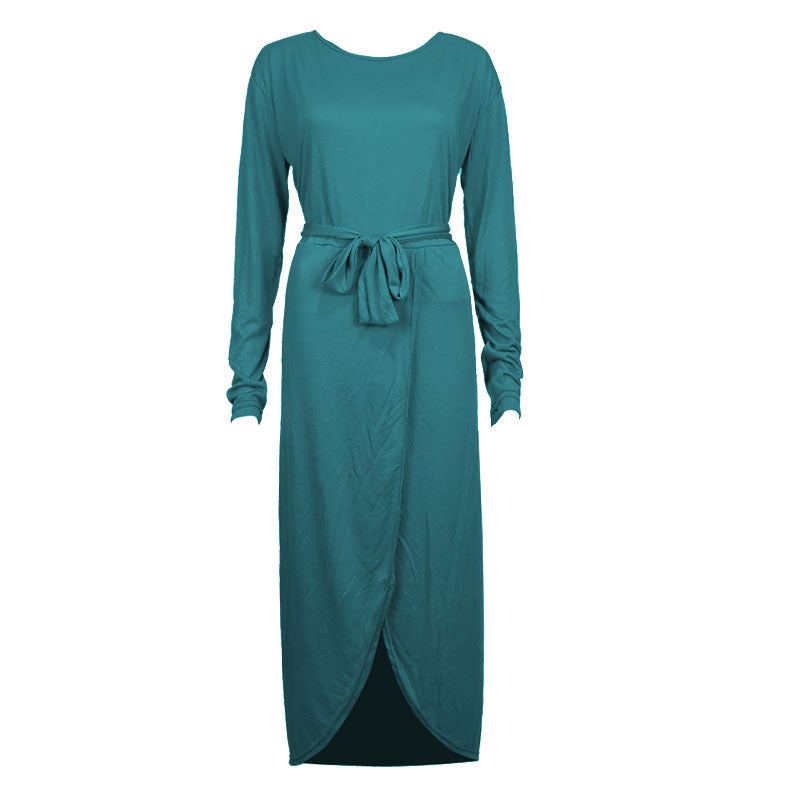 Women's European And American Round Neck Loose Long Sleeve Irregular Dress