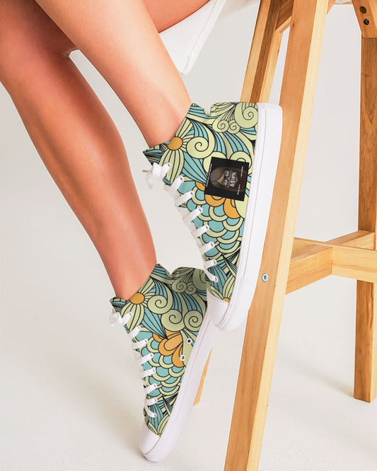 Angry yellow blue green print Women's Hightop Canvas Shoe