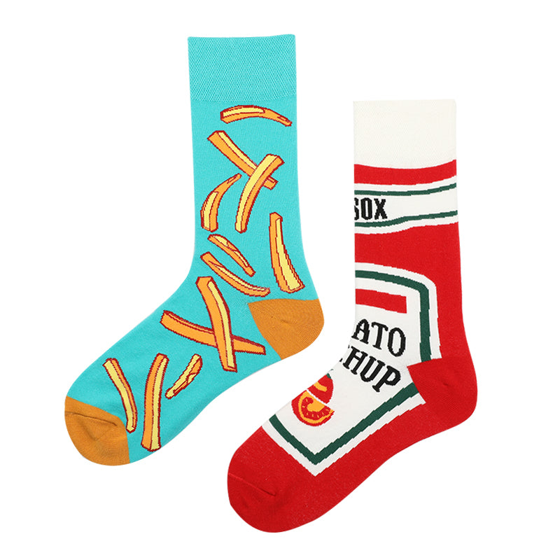 Asymmetrical Color Retro Personality Male And Female Couple Mid-length Cotton Socks