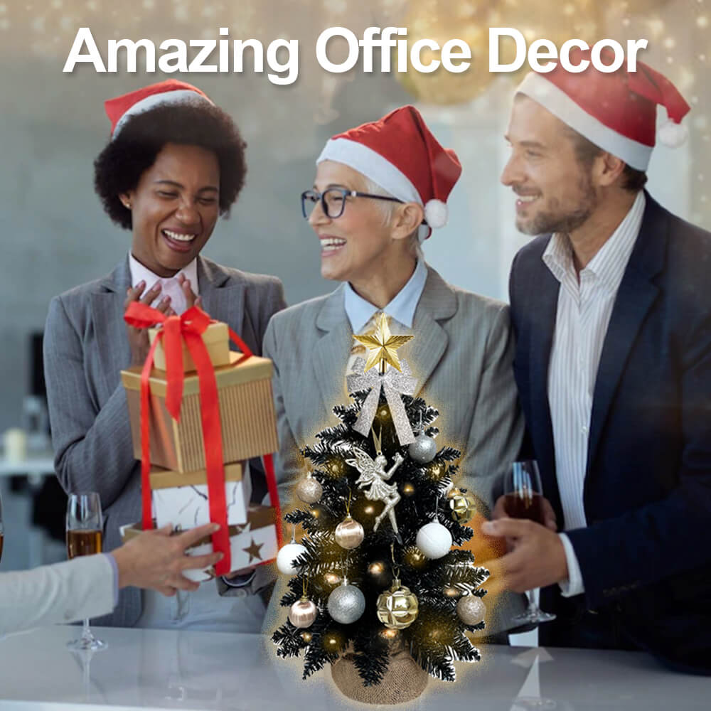 2ft Tabletop Christmas Tree With Light Artificial Small Mini Black Christmas Decoration, Exquisite Decor & Xmas Ornaments For Table Top For Home & Office