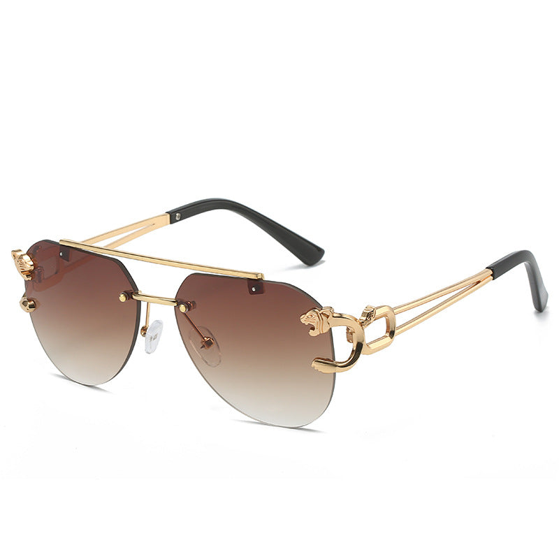 Rimless Leopard Head Sunglasses Women Men's Double Beam Personality