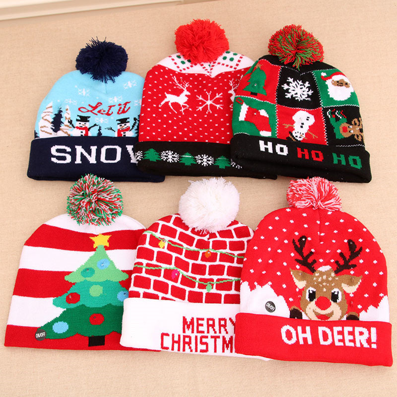 LED Christmas Hat Sweater Knitted Beanie Christmas Light Up Knitted Hat Christmas Gift Adult Kids Xmas 2022 New Year Decorations