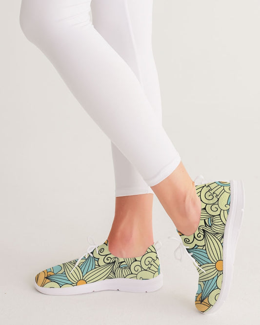 Angry yellow blue green print Women's Lace Up Flyknit Shoe