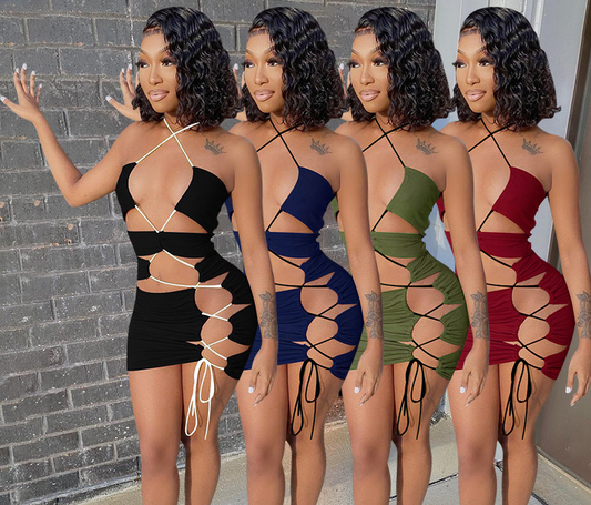 Women's New Products Irregular Drawstring Foreign Trade Women's Dresses