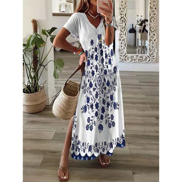 Spring And Summer Long Skirt Short Sleeve Dress