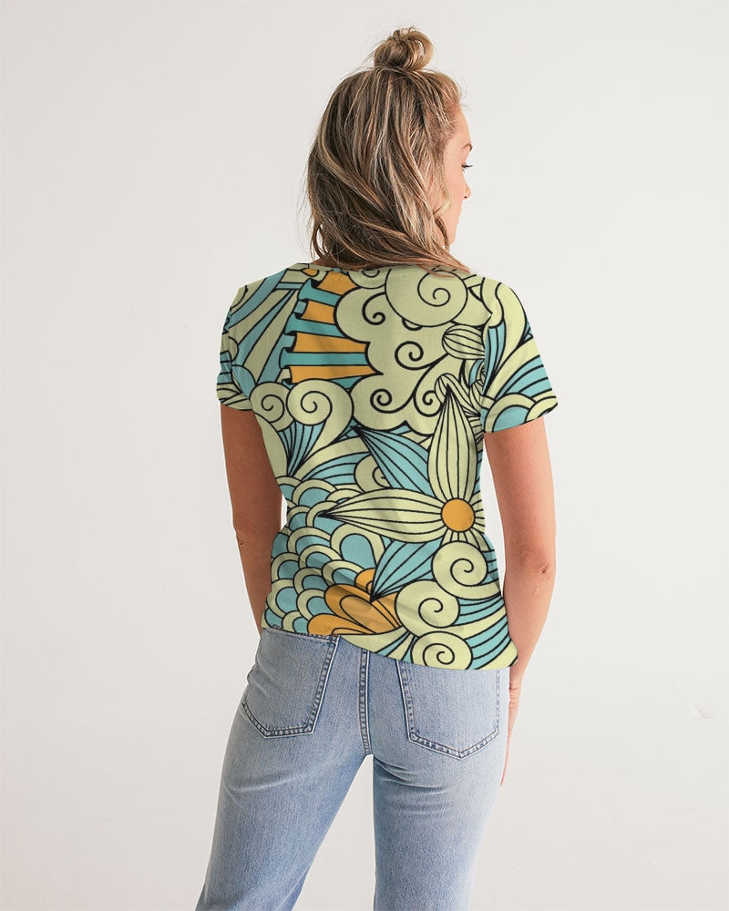 Angry yellow blue green print Women's V-Neck Tee