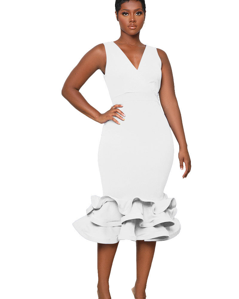 Sleeveless V Neck Evening Dress 3D Three Dimensional Skirt