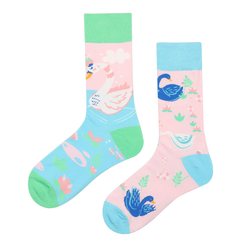 Asymmetrical Color Retro Personality Male And Female Couple Mid-length Cotton Socks