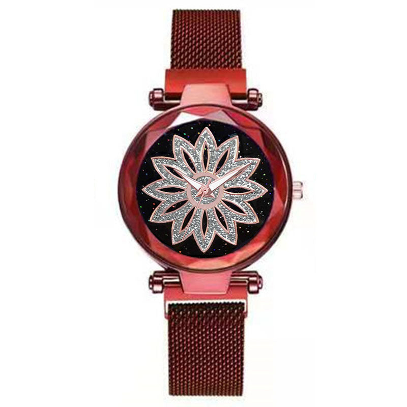 Quartz watch with starry sky surface for ladies