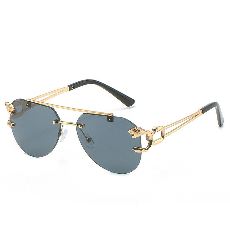 Rimless Leopard Head Sunglasses Women Men's Double Beam Personality
