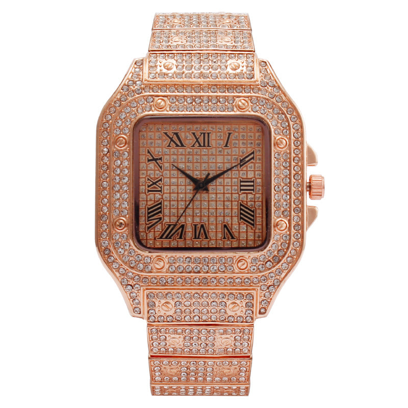 Fashion Square Diamond Full Diamond Roman Scale Women's Watch