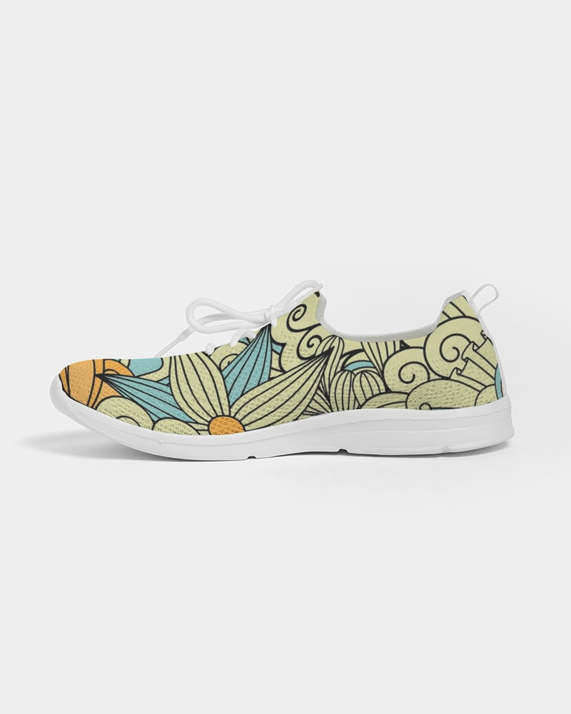 Angry yellow blue green print Women's Lace Up Flyknit Shoe