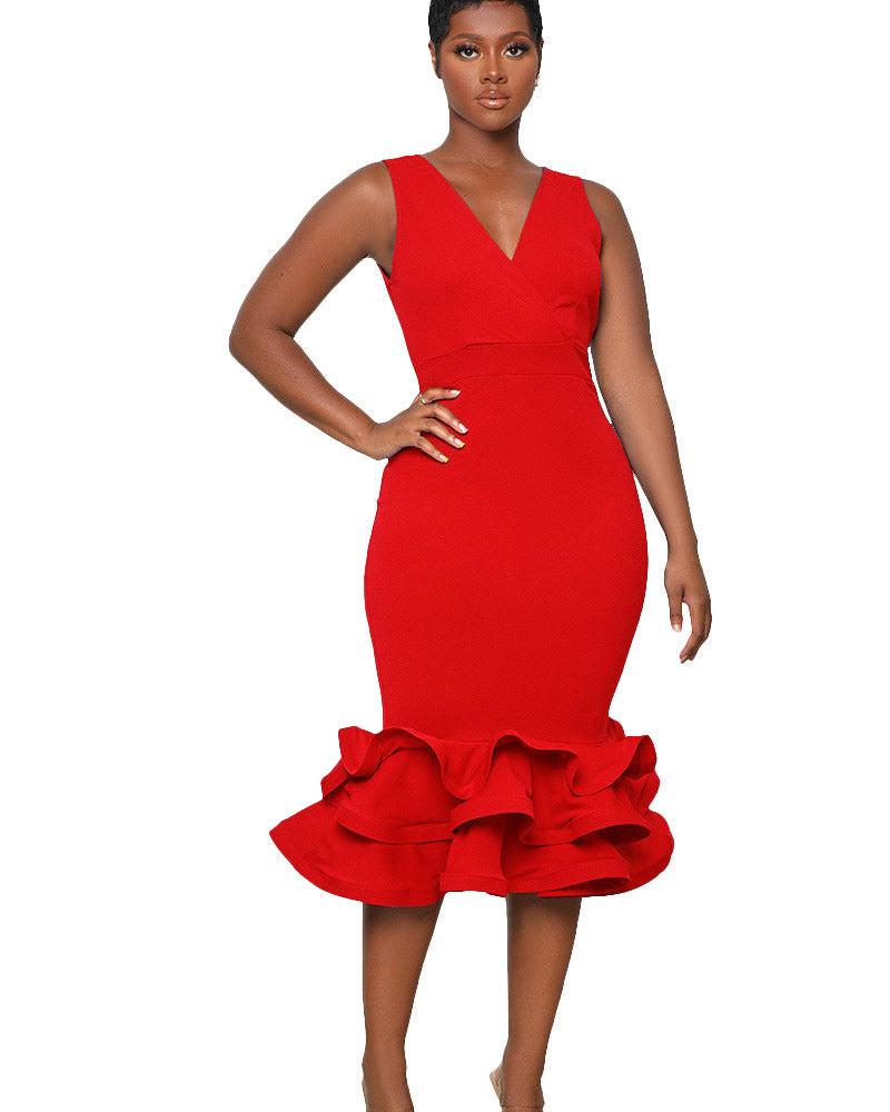 Sleeveless V Neck Evening Dress 3D Three Dimensional Skirt