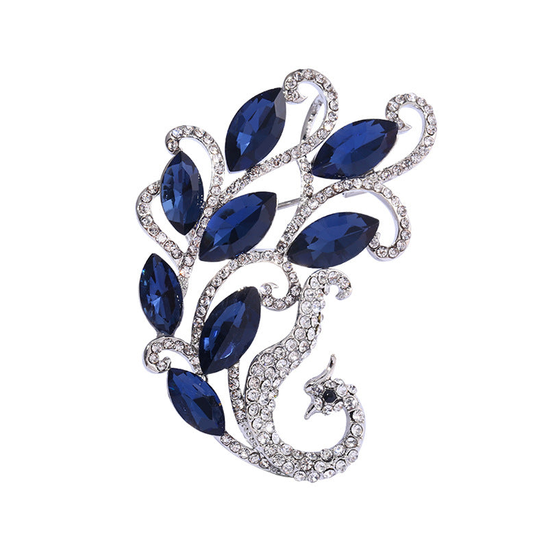 Blue Crystal Phoenix Brooch Women's Alloy Diamond