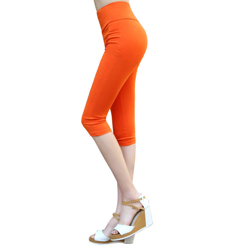 Plus Fat Plus Size Candy Color Cropped Slim-leg Pants