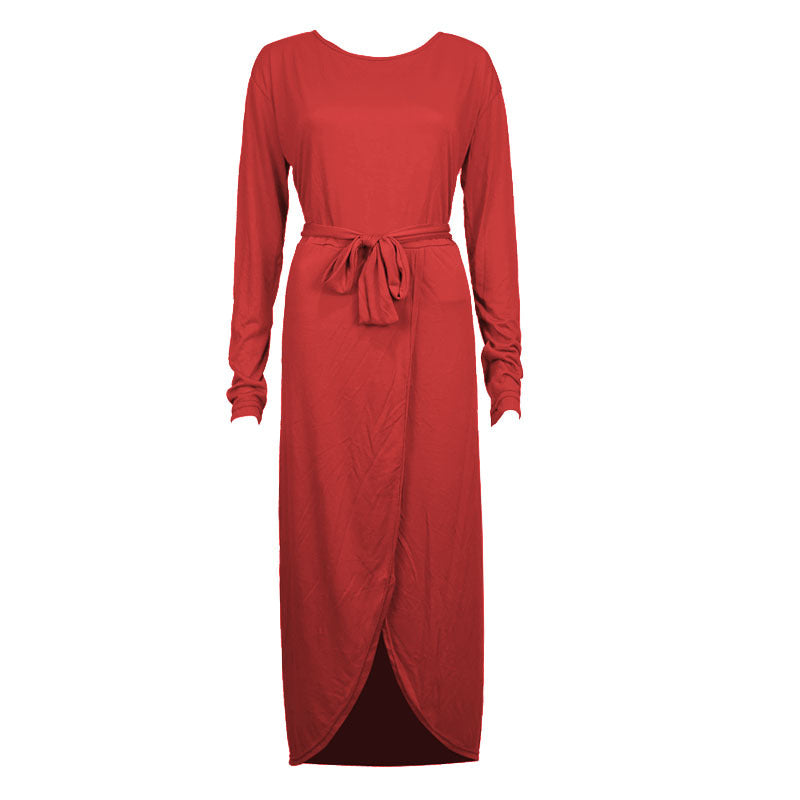Women's European And American Round Neck Loose Long Sleeve Irregular Dress