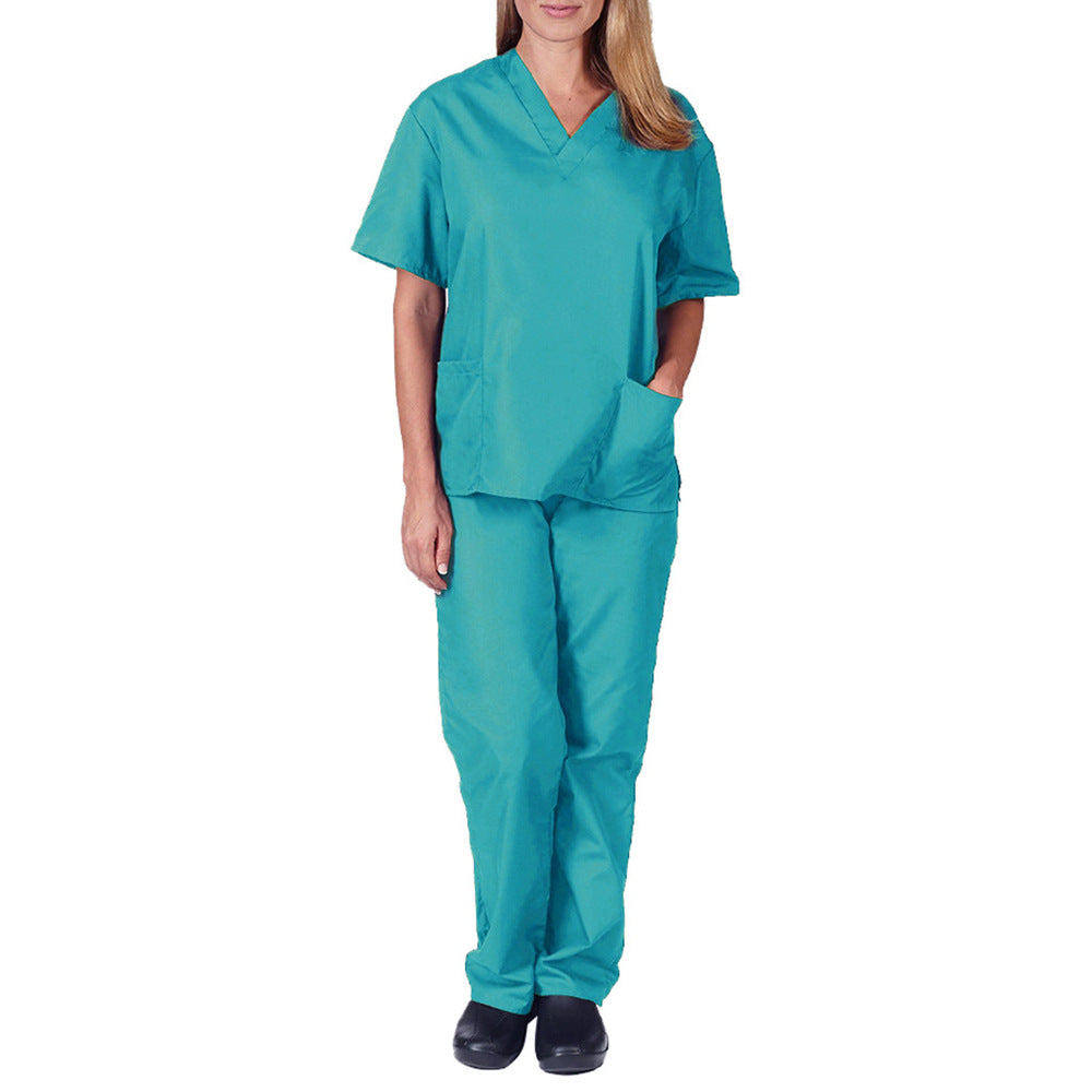 New Solid Color Pocket V-neck Nursing Work Uniform