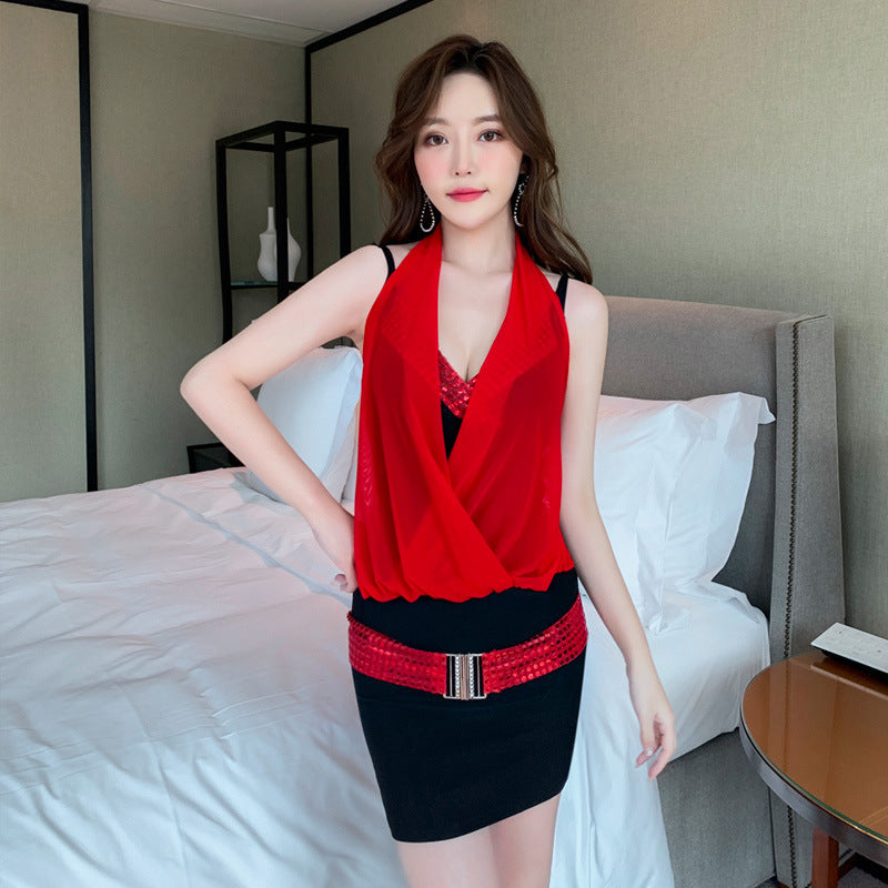 Nightclub Mesh Women's Deep V Slim Dress