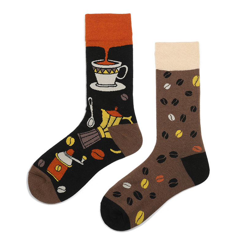Asymmetrical Color Retro Personality Male And Female Couple Mid-length Cotton Socks