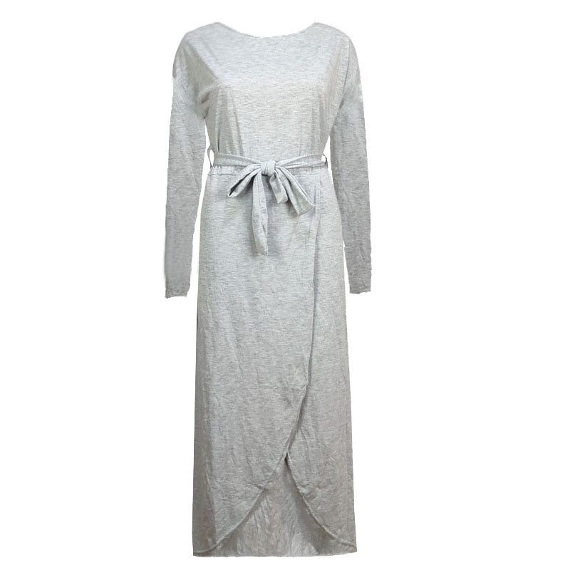 Women's European And American Round Neck Loose Long Sleeve Irregular Dress