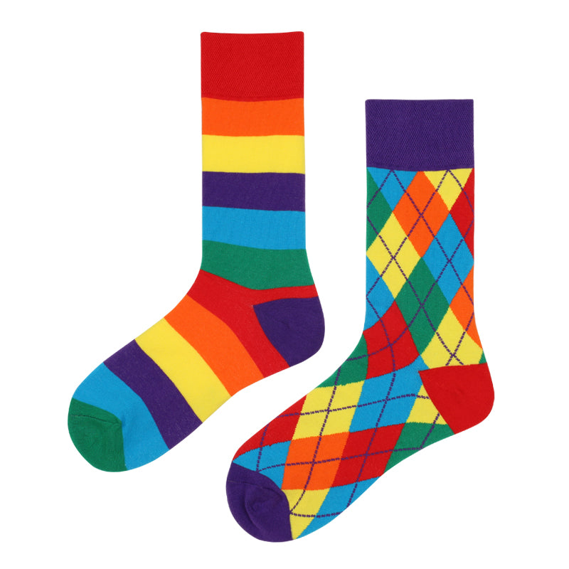 Asymmetrical Color Retro Personality Male And Female Couple Mid-length Cotton Socks