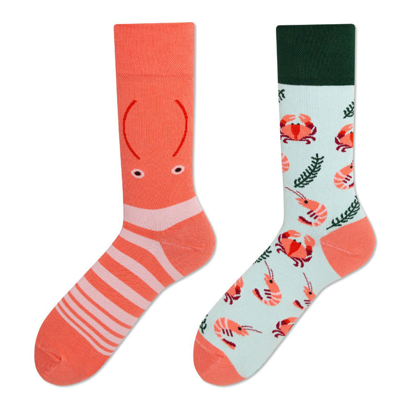 Asymmetrical Color Retro Personality Male And Female Couple Mid-length Cotton Socks