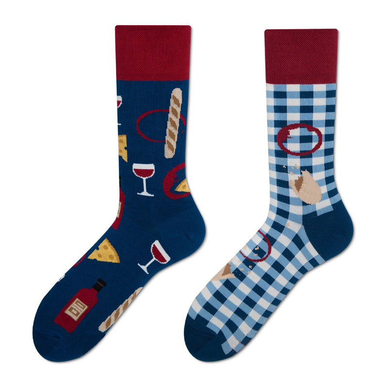 Asymmetrical Color Retro Personality Male And Female Couple Mid-length Cotton Socks