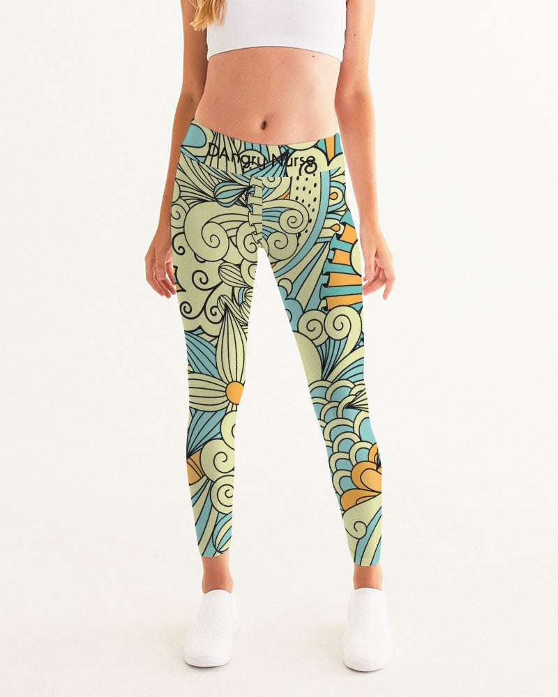 Angry yellow blue green print Women's Yoga Pants
