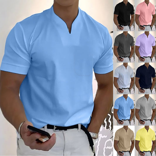 Short Leeve Shirt Men Fitness Plus Size Sports T-Shirt Elastic Cotton Pocket