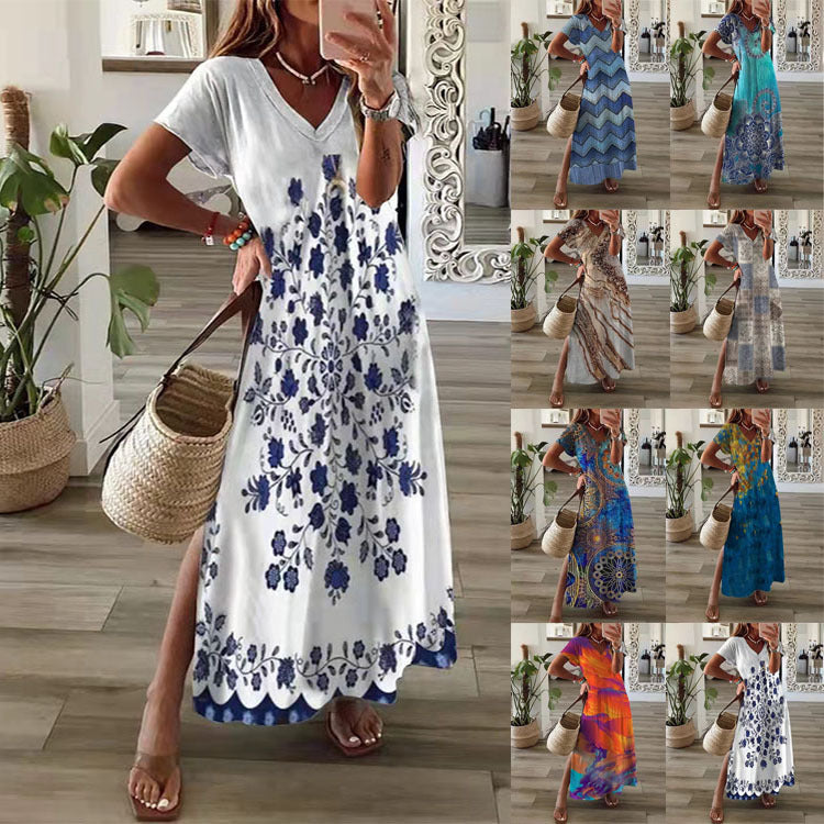 Spring And Summer Long Skirt Short Sleeve Dress