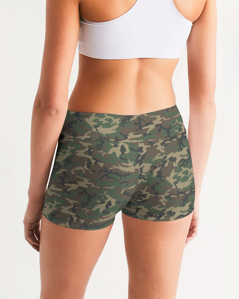 Brown-camo Women's Mid-Rise Yoga Shorts
