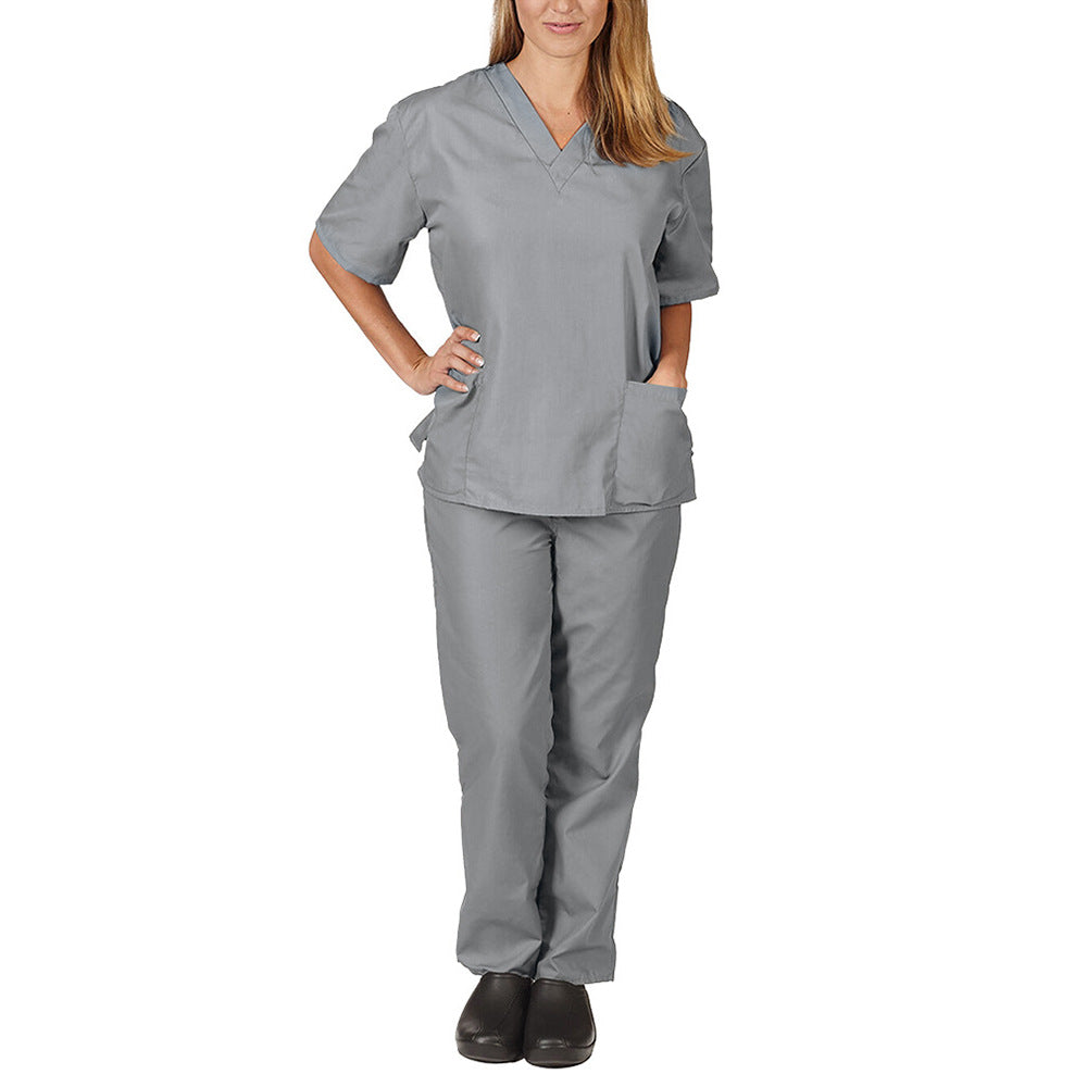 New Solid Color Pocket V-neck Nursing Work Uniform